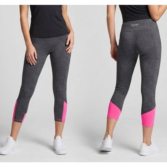 Calvin Klein Performance Quick Dry Small Capri Leggings Gray Pink - Picture 7 of 7